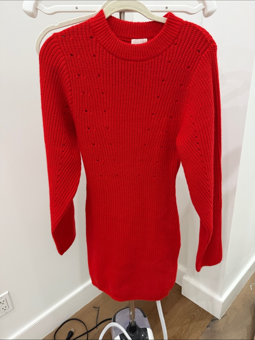 H&M Bright Red Ribbed Crewneck Sweater Dress
